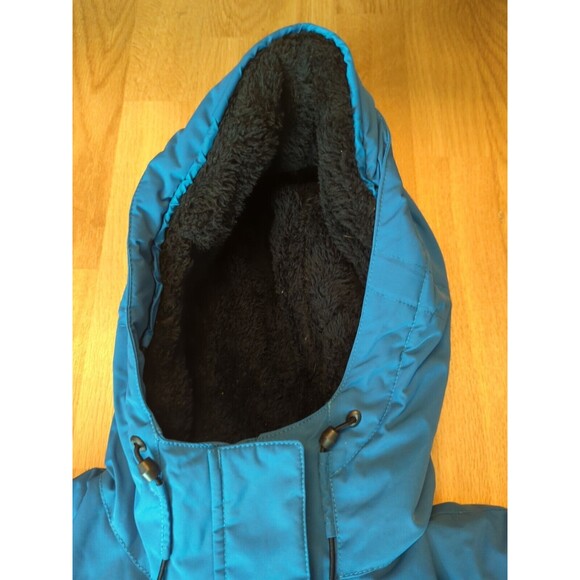 LL Bean Winter Warmer Jacket Womens Large Petite Blue Sherpa Fleece Coat Hooded - Picture 5 of 9